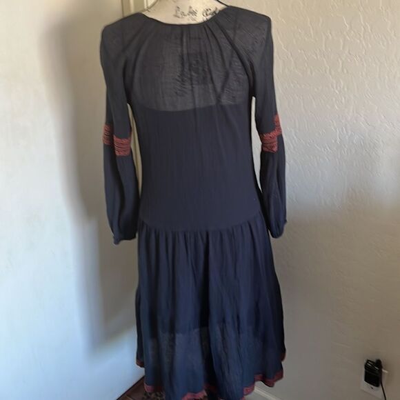 Free People Blue & Orange Embroidered Dress Boho Contemporary Feminine Casual - Picture 7 of 16